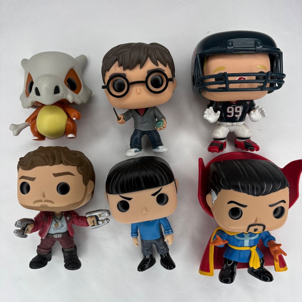 Funko Pop Lot of 6 Marvel Pokemon Star Trek Harry Potter NFL JJ Watt OOB Figures